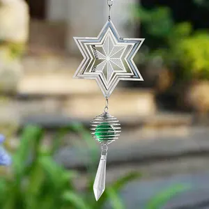Nordic Wind Stainless Steel Rotating Wind Chimes Metal Wrapped Ball Pendant Crystal Pendant Garden Decoration
