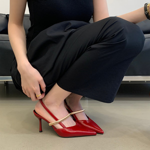Mules à talons hauts à bout pointu pour femme avec bride métallique et talon fin – Chaussures de soirée élégantes pour dames - Product Image 4