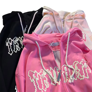 Wholesale Fashion Brand Design 3d Bubble Letter <strong>Hoodie</strong> Custom Heavy Cotton <strong>Fleece</strong> Oversized Puff Printing Zipper <strong>Hoodie</strong> <strong>Women</strong> - Product Image 1