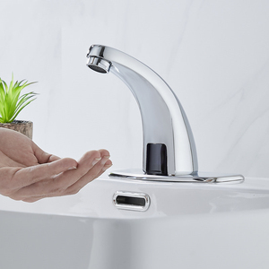 Grifo de Baño Sin Contacto de Latón Sólido Cromado, Grifo de Lavabo Automático <span class=keywords><strong>con</strong></span> <span class=keywords><strong>Sensor</strong></span> de Movimiento y Placa de Sujeción para Uso Comercial y Doméstico - Product Image 3