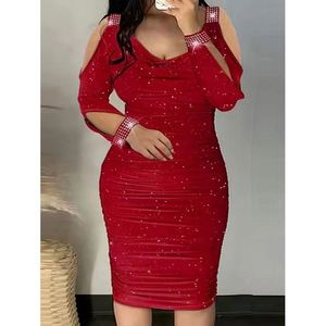 Robes en maille côtelée moulante sexy sans bretelles rouges personnalisées pour femmes - Product Image 1