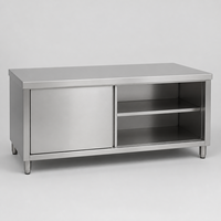 Meja Kerja Lotus Single-pass Stainless Steel Silver dengan Pintu Geser Qianqiu, Konsol Dapur, Peralatan Restoran Guangdong