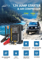 Compresseur d'air portable 150 PSI, démarreur de secours 1500A, booster 12V 10000mAh, pompe à pneus sans fil pour voiture et moto
