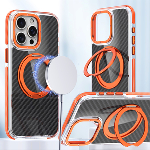High Quality Carbon <strong>Fiber</strong> 360 Degree Rotating Ring Magnetic Mobile Phone Cover with Stand Protective Cell Phone Case - Product Image 1
