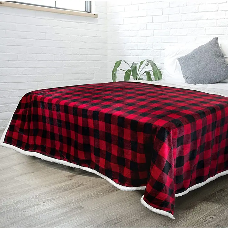 Flannel Bed Blankets Lightweight Plush & Warm Decorative Gingham Red Sofa Travel Camping Blankets for All Seasons 50x60inch Buffalo Check Plaid Soft Fleece Throw Blanket for Couch