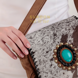 Bolso con flecos de cuero de estilo occidental bohemio de alta calidad para mujer, cremallera con acento de piedra turquesa, nuevo lanzamiento, piel oculta, portátil, plegable - Product Image 1