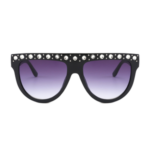 17032 Superhot Luxury 2019 Lunettes de soleil tendance pour femmes, monture plate noire, design de créateur, lunettes de soleil avec strass - Product Image 1