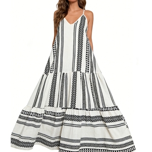 Vestido Maxi Halter con Estampado Geométrico Bohemio para <span class=keywords><strong>Mujer</strong></span>, Sin Mangas, con Volantes, para Vacaciones en la Playa, Moda Femenina - Product Image 1