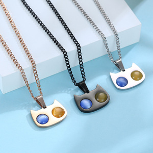 Cute Cat-Themed <b>Titanium</b> Steel Necklace With Bezel Setting Geometric Cartoon Design Unisex Sweater <b>Chain</b> Gift - Product Image 2