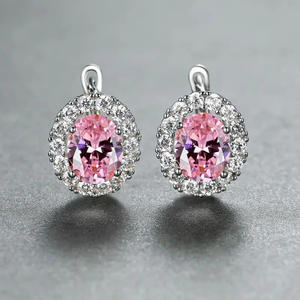 Pendientes de tuerca con gema rosa E3155, corte ovalado, engaste de garra, joyería fina clásica para mujer - Product Image 4