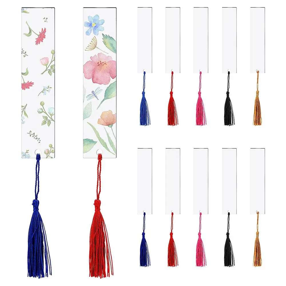 Book Markers Blank Clear Customised Tags Acrylic Bookmarks with tassels