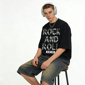 <span class=keywords><strong>T</strong></span>-<span class=keywords><strong>shirt</strong></span> Oversize da Uomo ALCLEVER in Cotone 250G con Stampa Sfumata Effetto Lavato, Spalle Cadenti, Stile <span class=keywords><strong>Vintage</strong></span> <span class=keywords><strong>Rock</strong></span> and Roll, Casual - Product Image 4