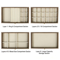 Boîte de rangement à bijoux grande capacité avec couvercle transparent anti-poussière, tiroirs en bois grainé et compartiments de rangement pour bagues et colliers