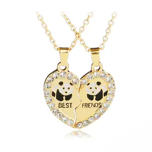 2 Pcs/Set Animal Panda Best Friends Friendship Couple Two Parts Pendant Necklace Best Gifts For Men Women BFF Jewelry Wholesale