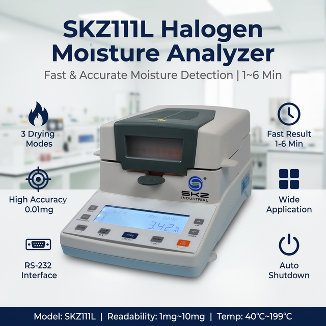 SKZ111L-5 Halogen Moisture Analyzer 3 Drying Modes 3 Shutdown Modes for Coal Fertilizer Medicine Wood Ore
