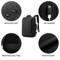 Ransel Laptop Fashion Bisnis untuk Pria, Dapat Diperluas, 15.6 Inci, Port Pengisian Daya USB, Tahan Air, Ringan, Kapasitas Besar, untuk Perjalanan