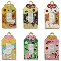 Charmes porte-bonheur japonais Omamori pour la fabrication de bijoux, 18 mm, alliage de zinc émaillé or KC, 18 styles