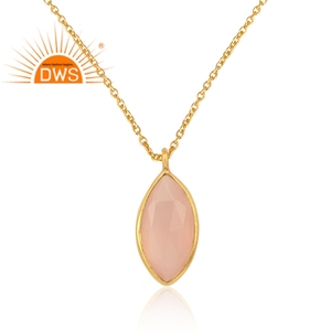 สวยกุหลาบ Chalcedony จี้สร้อยคอแฟชั่นใหม่ขายส่ง14กะรัตชุบทอง925โซ่เงินสร้อยคอเครื่องประดับ - Product Image 2