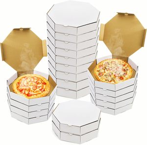 Cajas de Pizza Octagonales Blancas de Cartón Kraft, Caja de Pizza Corrugada, Cajas de Embalaje para Llevar Comida, para Galletas, Pasteles, Tartas, Recuerdos de Fiesta - Product Image 1