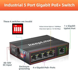 KeepLiNK 5 puertos Gigabit Industrial PoE <span class=keywords><strong>Switch</strong></span> no gestionado 125W <span class=keywords><strong>Ethernet</strong></span> Din Rail <span class=keywords><strong>Switch</strong></span> IP40 -40 ° 75 °C Rango de temperatura de funcionamiento - Product Image 5