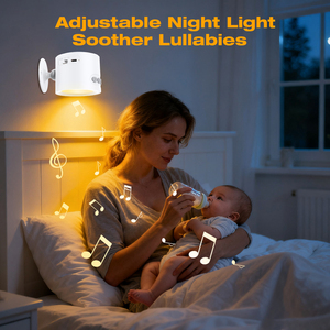 白噪声声音和发光二极管壁灯，带30声音定时器运动传感器可调光夜灯360旋转2200毫安可充电 - Product Image 2