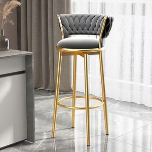 Taburete de Cocina de Lujo Nórdico, Silla Alta Moderna <span class=keywords><strong>con</strong></span> Metal Dorado, Terciopelo y Cuero, Mueble de Plástico Ajustable para Mesa - Product Image 4