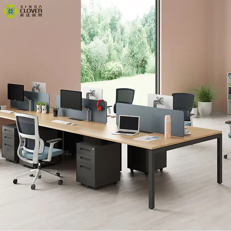 Marco de escritorio extensible, tablero laminado de melamina para 6 personas, estaciones de trabajo modernas en Escritorio de oficina