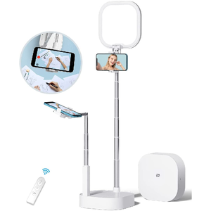 Support de téléphone double <span class=keywords><strong>TikTok</strong></span> avec anneau lumineux pliable pour selfie, rotation à 360 degrés, pour maquillage, vidéo et diffusion en direct - Product Image 1