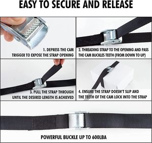 Nhiệm Vụ Nặng Nề Có Thể Khóa Cam Khóa Hàng Hóa Vành Đai 1 "X 12 'Lashing Dây Đeo Hàng Hóa Xe Máy Tie Xuống Dây Đeo lên đến 600lbs - Product Image 5