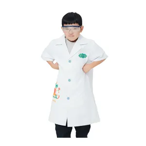 Blouse de laboratoire blanche pour étudiants unisexe, costume de simulation de scientifique OEM avec logo personnalisé, habillage pour enfants, blouse de laboratoire et ensembles de gommage