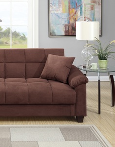 Living Room Adjustable <b>Sofa</b> Chocolate Color Microfiber Plush Storage Couch 1pc Futon <b>Sofa</b> w Pillows - Product Image 2
