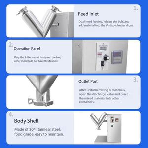 เครื่องผสมผงแห้งสแตนเลส VH-30 สำหรับห้องปฏิบัติการ ใช้สำหรับผสมแป้ง เครื่องเทศ เครื่องปรุงรส โปรตีนผง เครื่องผสมแบบ V ขนาดเล็กสำหรับห้องปฏิบัติการ - Product Image 4