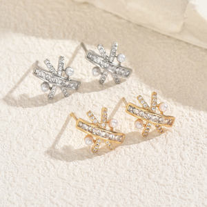 Pendientes de tuerca de cobre de circón con patrón Simple de moda para mujer, joyería de moda de lujo exquisita para un aniversario perfecto - Product Image 4