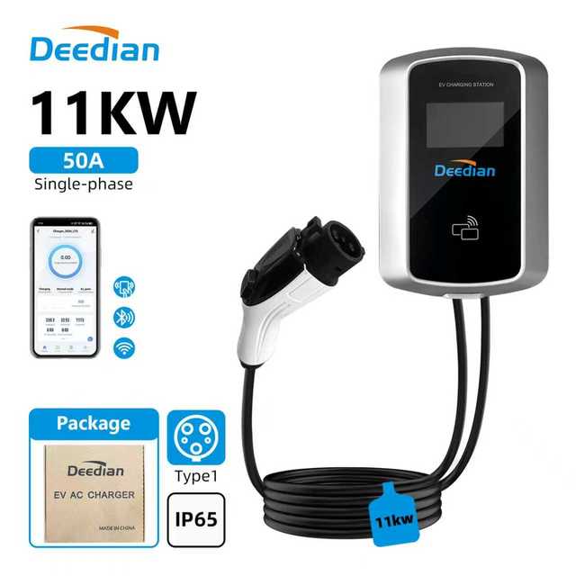 Deedian SMART EV CHARGER STATION 11kW 32A TYPE1 GBT WI FI APP REMOTE CONTROL 5M CABLE LED ADJUSTABLE CURRENT NEW HOME OUTDOOR