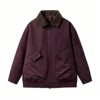 Blouson bomber en velours côtelé noir, poche à rabat utilitaire, poche zippée sur la manche, fermeture éclair bidirectionnelle, veste décontractée de travail, logo personnalisé
