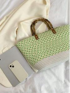 <span class=keywords><strong>Sac</strong></span> fourre-tout polyvalent <span class=keywords><strong>en</strong></span> polyester tressé avec poignée <span class=keywords><strong>en</strong></span> <span class=keywords><strong>paille</strong></span>, style rétro, pour femme, idéal pour la plage, fermeture ouverte, collection 2026, vente chaude - Product Image 5