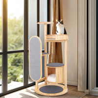 Arbre à chat moderne en bois avec maisonnette, grande planche à gratter en sisal, perchoir en fourrure, mobilier d'intérieur pour chatons