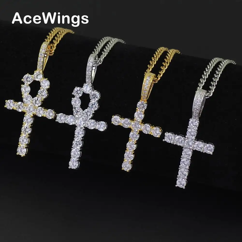 CN019 Hip Hop Anha cross Pendant brass Setting CZ stones Necklace Jewelry for men and women