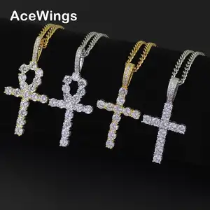 CN019 Hip Hop Anha Cross Hanger Messing Instelling Cz Stenen Ketting Sieraden Voor Mannen En Vrouwen