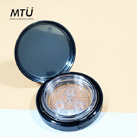 Pot à poudre libre rond noir de luxe de 15g avec tamis transparent, emballage écologique en plastique pour poudre fixante