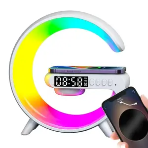 Wireless Charging Light Up Speaker G Shape LED Wireless Speaker Color Changing Alarm Clock Charger Stand Bedside Light G Lamp