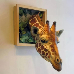 Cadre photo 3D girafe à suspendre, décoration murale réaliste en forme d'animal, artisanat pour salon, art encadré moulé par injection, artificiel - Product Image 2