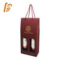 De lujo de 1 o 2 botellas de vino de vidrio caja de embalaje de papel de impresión de logotipo personalizado de regalo de cartón caja de vino con mango