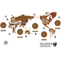 Horloge murale décorative en bois YZOK avec carte du monde, prenant en charge plusieurs fuseaux horaires, peut être fixée sans percer de trous