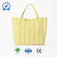 Grand sac fourre-tout en toile rayée pour femmes, bicolore rose à rayures verticales, réutilisable, écologique, sac à bandoulière pour le shopping