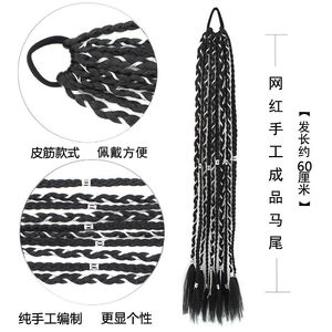 Perruque Dreadlocks longues tressées, queue de cheval, cheveux réalistes à dix brins avec fil argenté, style ancien pour femmes - Product Image 2