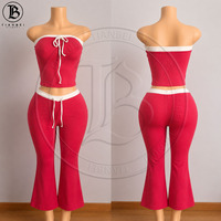 Ensemble 2 pièces pour femmes, haut halter personnalisé et pantalon droit, doux, extensible, avec blocs de couleur contrastés et superposés, pour l'été