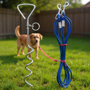 Câble d'attache pour chien en fer galvanisé bleu, fil d'acier recouvert de PVC, laisse pour animaux de compagnie durable, style simple - Product Image 2