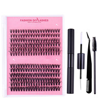 Kit d'extension de cils DIY fait main, courbure D, longueurs mixtes 8-25mm, bouquets de cils roses, kit d'extensions de cils DIY