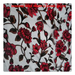 लाल फूल बर्नआउट रेशम मखमल कपड़े और डेकोर बर्न-आउट मखमल कपड़े के लिए मखमल कपड़े मुद्रित